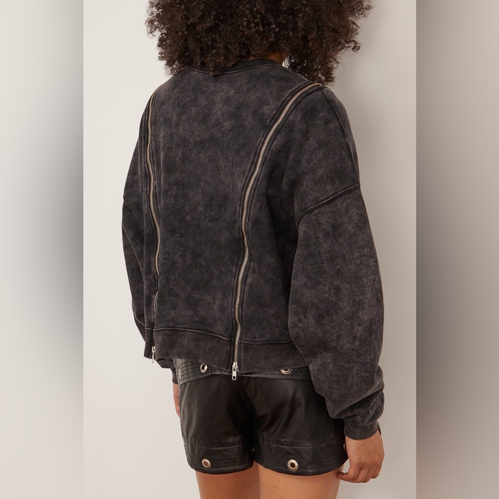 R13 Zippered Crewneck Sweatshirt in Washed Black - size M - Picture 7 of 12